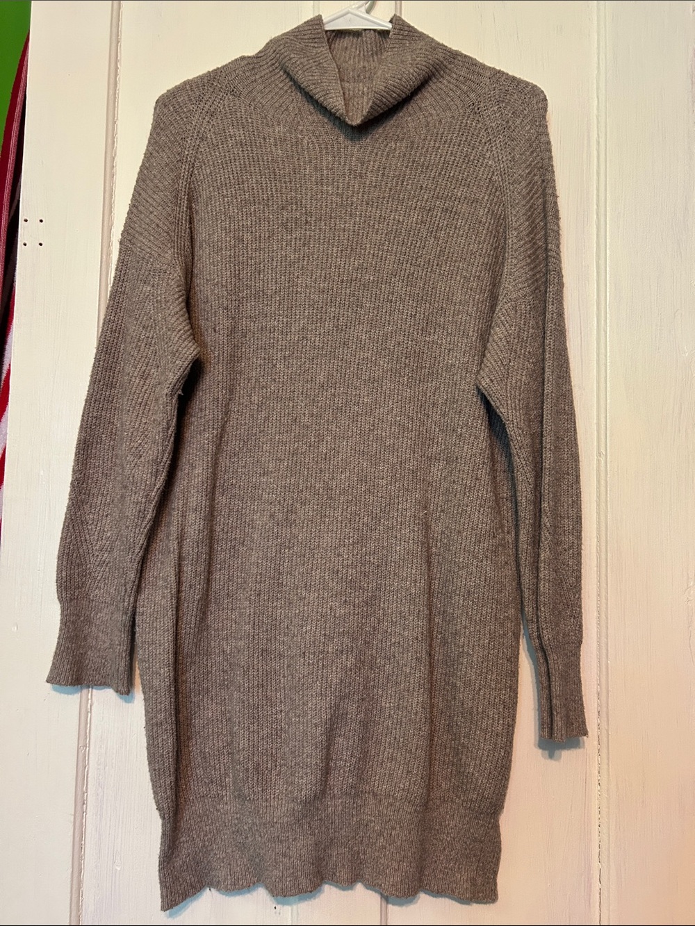 Aerie Cozy Ribbed Turtleneck Sweater Dress - Taupe
